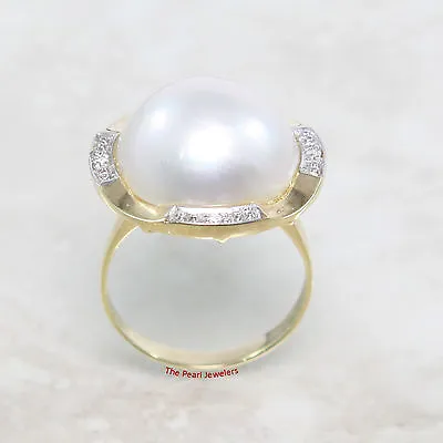 14k Solid Yellow Gold 15mm Natural White Mabe Pearl Solitaire Ring TPJ • $594.95