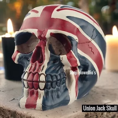 Union Jack Skull Sculpture Ornament Gruesome Gothic Pagan Wiccan Home Art Decor • £18.90