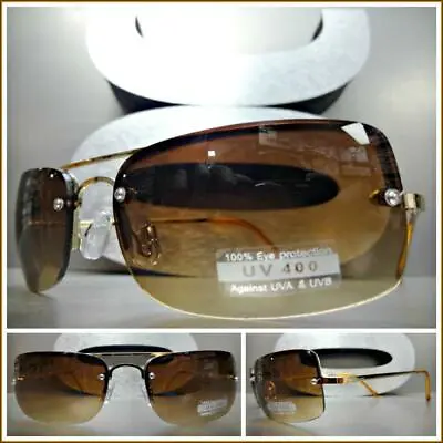 $19.99 • Buy Men's Classy Elegant Modern Contemporary SUNGLASSES Gold Metal Frame Honey Lens