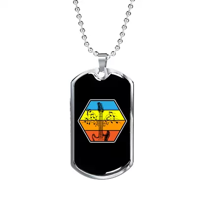 Musician Necklace Bass Guitar Necklace Stainless Steel Or 18k Gold Dog Tag 24   • $49.95