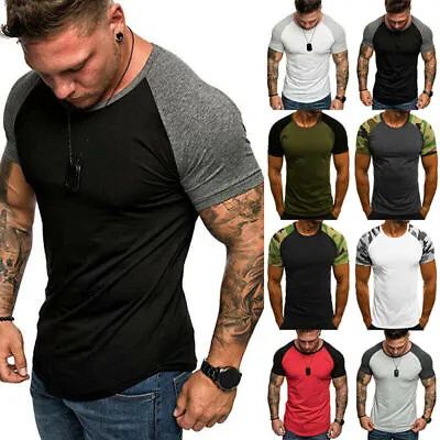 Mens Tight Fit Muscle Short Sleeve T-Shirt Gym Sports Tee Shirts Summer Tops • £14.43