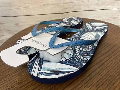 Vera Bradley Flip Flops Shore Enough Blue Green Size Large (9/10) NWT • $5.99