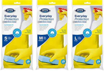 Household Rubber Gloves Washing Up 2 Pairs Cleaning Latex Flock Lined Non Slip • £3.29
