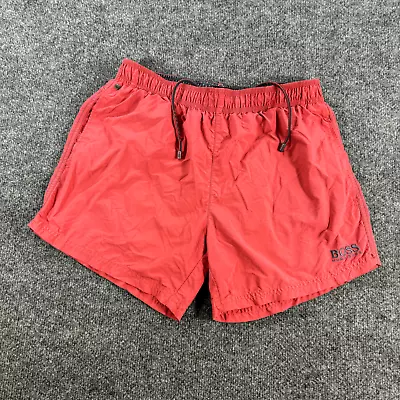 Hugo Boss Mens Trunks Medium Red Lined Pull On Casual Swim Shorts • $24.99