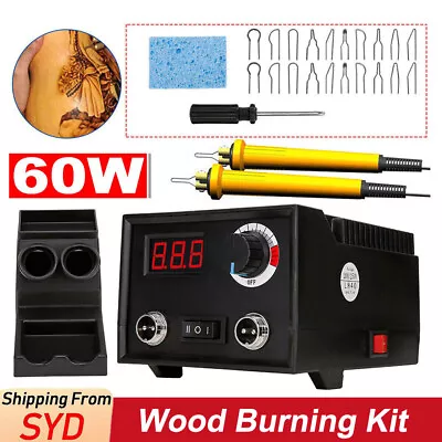 60W Multifunction Wood Burning Pen Tool Pyrography Machine Kit Burner Craft Tool • $47.55