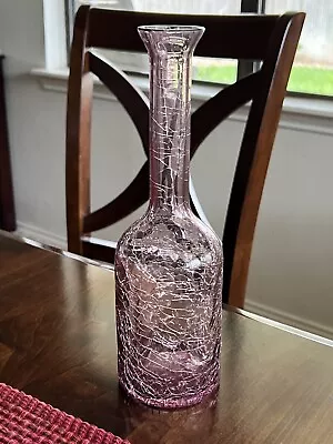 Vintage Lavender Crackle Glass Bud Vase/Barber Bottle 10” • $10