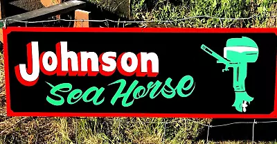 Large Vintage Hand Lettered JOHNSON OUTBOARD MOTOR Boat Gas Man Cave Fish SIGN • $125