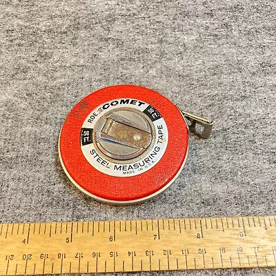 Comet Steel Tape Measure 50' Red Metal Case USA • $10