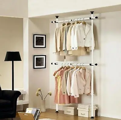 Telescopic Wardrobe Organiser Hanging Rail Clothes Rack Adjustable Storage • £22.99