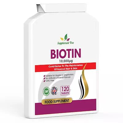 BIOTIN 10000mcg MAX STRENGTH Hair Beard Nails Growth B7 Vitamins 120 Tablets • £7.97