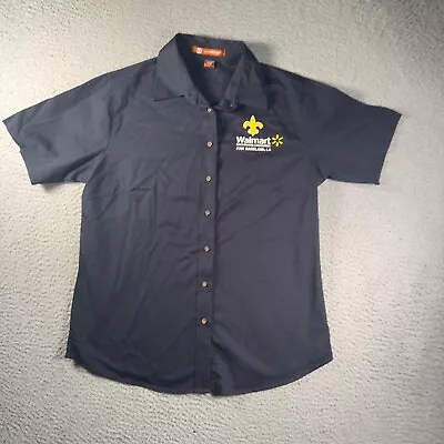 Walmart Shirt Womens Large Navy Blue Louisiana Employee Uniform Button Up • £19.23