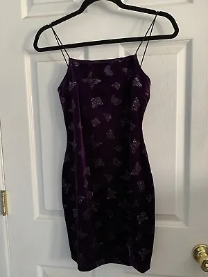 ZAFUL Purple Velvet/Velour Glitter Butterfly Strappy Cocktail Dress - Size 6 • £15.56