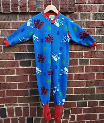 Sesame Street ELMO Sz 3 Boy Blue Fleece One-Piece Winter PJs Pajamas Sleepwear • $6.99