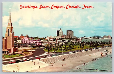 Vintage Postcard TX Corpus Christi Greetings Aerial View Shoreline Chrome ~7583 • $2.01