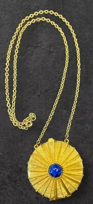 Vtg Estee Lauder Gold Tone Empire Perfume Locket Necklace Pendant Blue Gemstone • $29.99