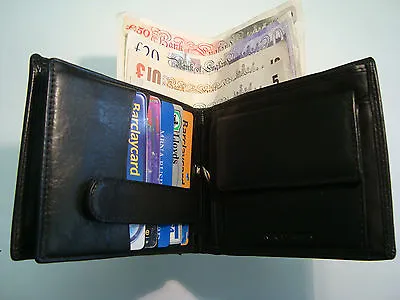 Soft Leather Gents Wallet Large Size BLACK 15 Credit Slots And Coin Pocket  RFID • £16.99