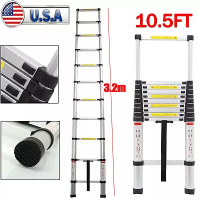 10FT5 Telescopic Ladder 3.2m Extendable Step Aluminum Max 150kg Multi-purpose • $69.50