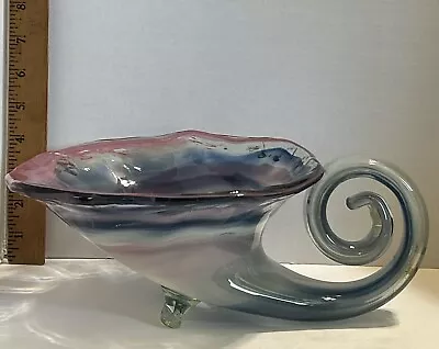 Rare Mid Century Footed Murano Glass Multi Colored Swirl Cornucopia Vase (B-00) • $70