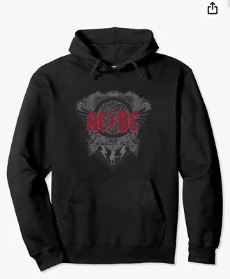 AC/DC Adult/Unisex/ L Pullover Hoodie: Black Ice-  Black  Cotton • £39.99