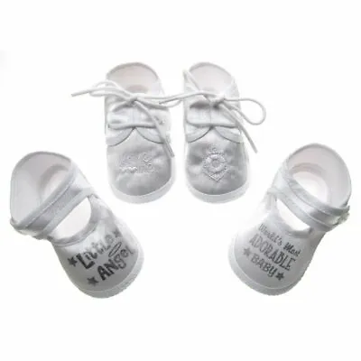 Newborn Baby Girl Pram Crib Cot White Satin Shoes Booties Bootees - 0-4 Months • £2.99