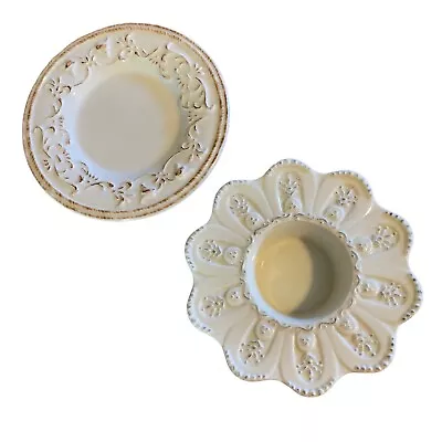 $16.99 • Buy Yankee Candle Tea Light Votive Candle Holder & Plate White Ceramic Victoria