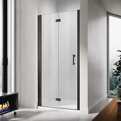 Bi Fold Shower Enclosure Door Black Walk In Wet Room Frameless Glass Cubicle • £145.99