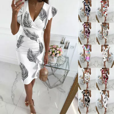 $21.13 • Buy Women Summer Floral Casual Sexy Bodycon Evening Party Midi Long Dress Plus Size