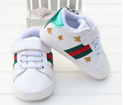 Newborn Baby Boy Girl Pram Shoes Toddler Pre Walker White Sneakers Trainers 0-12 • £4.99