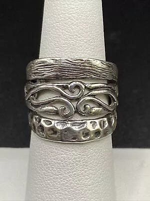 Vintage Israel Sterling Silver Decorative Wide Band Ring - Size 6 1/4 • $39