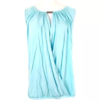 Monroe And Main Roman Sleeveless Blouse Womens Large Blue Plunge Keyhole Top • $5.06