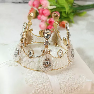 Luxury Mini Crown Cake Topper Kids Girls Crystal Round Crown 11cm (4.3 ) Diamete • $12.49