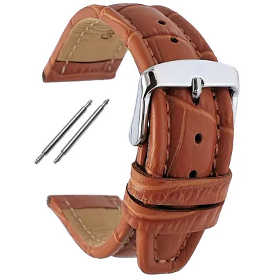 Genuine Leather Watch Strap Crocodile Grain Brown Tan 18mm 20mm 22mm • £10.09