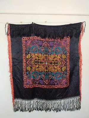 Vintage Piano Shawl  WWII Scarf Taj Mahal Shawl Silk Brocade Fringed Item288 • $179