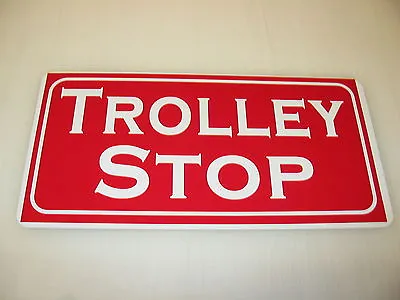TROLLEY STOP Metal Sign Pharmacy Bar Greyhound Station Vintage Art Deco TRAIN • $13.45