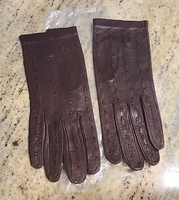 New? Vintage Size L 8 Brown Soft Leather 9  Gloves Weave Stripe • $39.99