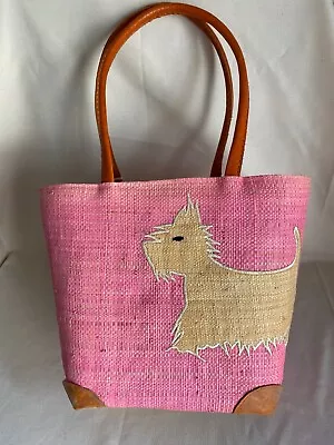 £25 • Buy Large Madaraff Pink Scottie Dog Raffia Tote Bag Renewable & Sustainable Material
