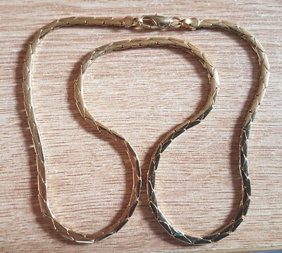 £4 • Buy NECKLACE : GOLD TONE, FLAT LINKED SNAKE CHAIN: 19inch