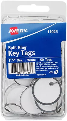 Avery Card Stock Metal Rim Key Tags 1 1/4 Dia White 50/Pack • $12.08