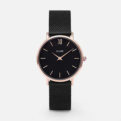 CLUSE Minuit Mesh Rose Gold Black/ Black 33mm Dial CW0101203024 • $169