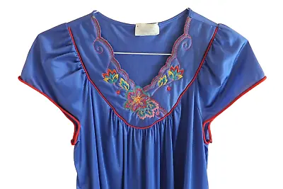 Vanity Fair Vintage Nightgown Small Blue Floral Cap Sleeve Knee Length V-Neck US • $28.99