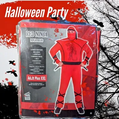 Red Ninja HALLOWEEN Costume Adult PLUS Size XXL 2XL Men’s 48-52 NEW COMPLETE  • $29.99