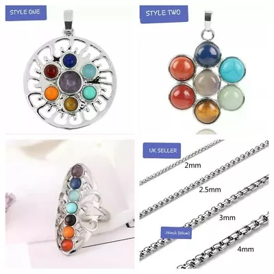 Titanium Plated 7 Chakra Natural Stone Yoga Symbol Meditation Pendant Necklace  • £4.99
