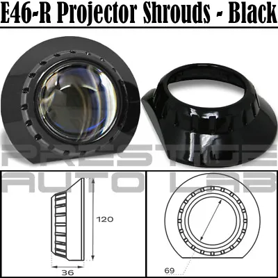 2x E46-R Black 2.5-3  SHROUDS For UNIVERSAL HID PROJECTOR E46 Style BEZEL BMW  • $25