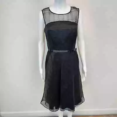 Vintage Y2K Express Illusion Neck Black Dress Womens 8 Silk Sleeveless Fit Flare • $29.82