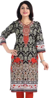 Cotton Blend Black Kurtis Women Indian Kurti Tunic Kurta Shirt Dress UK DKL514 • $26.52