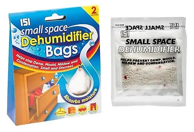 Dehumidifier Bags Small Space 2 Sachet Pack Mould Mildew Damp Wardrobe Drawers • £3.99