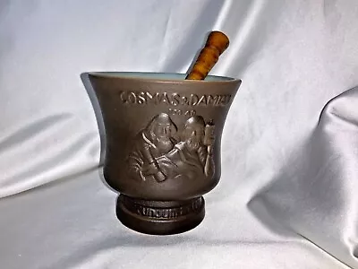 COSMAS & DAMIAN Pharmacy Motar & Pestle Porcelain RX Wood Pestle CORICIDIN • $35