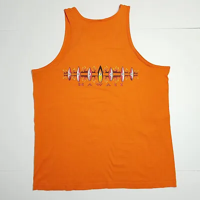 Surfing Hawaii Mens XL Cotton Tank Top Orange Graphic Print Beach • $9.95