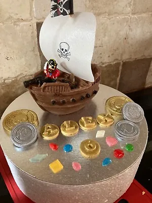 Edible Fondant Pirate Ship With Coins Jewels And Name And Age • £28