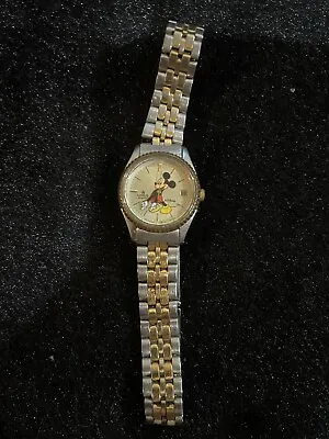 Vintage Lorus Mickey Mouse Watch Women Silver Gold Tone V827-0050 • $29.99